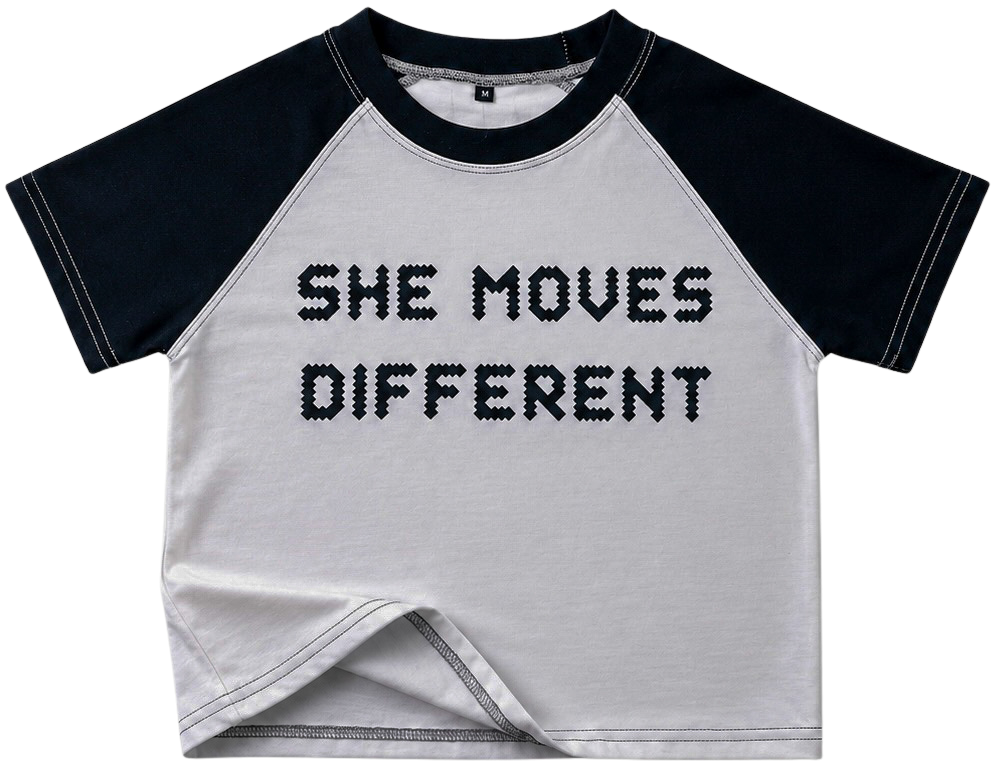 “SHE MOVES DIFFERENT” Cropped Raglan Tee